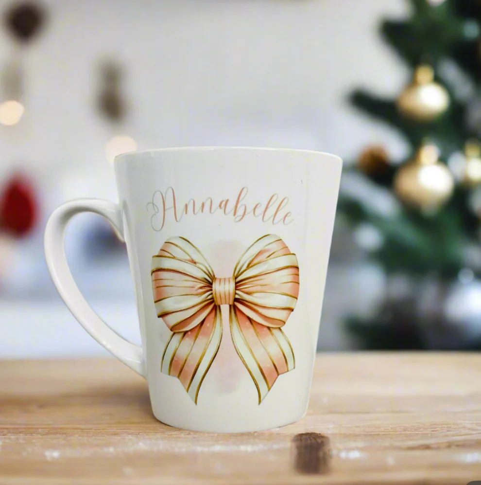 Pink Stripped Bow Initial Mini Initial Latte Mug - Image 3
