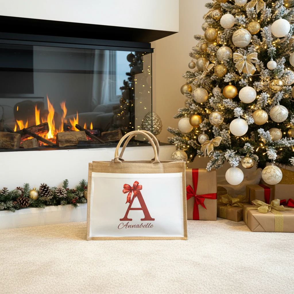 Christmas Eve Tote Bag- Initial Bow - Image 2