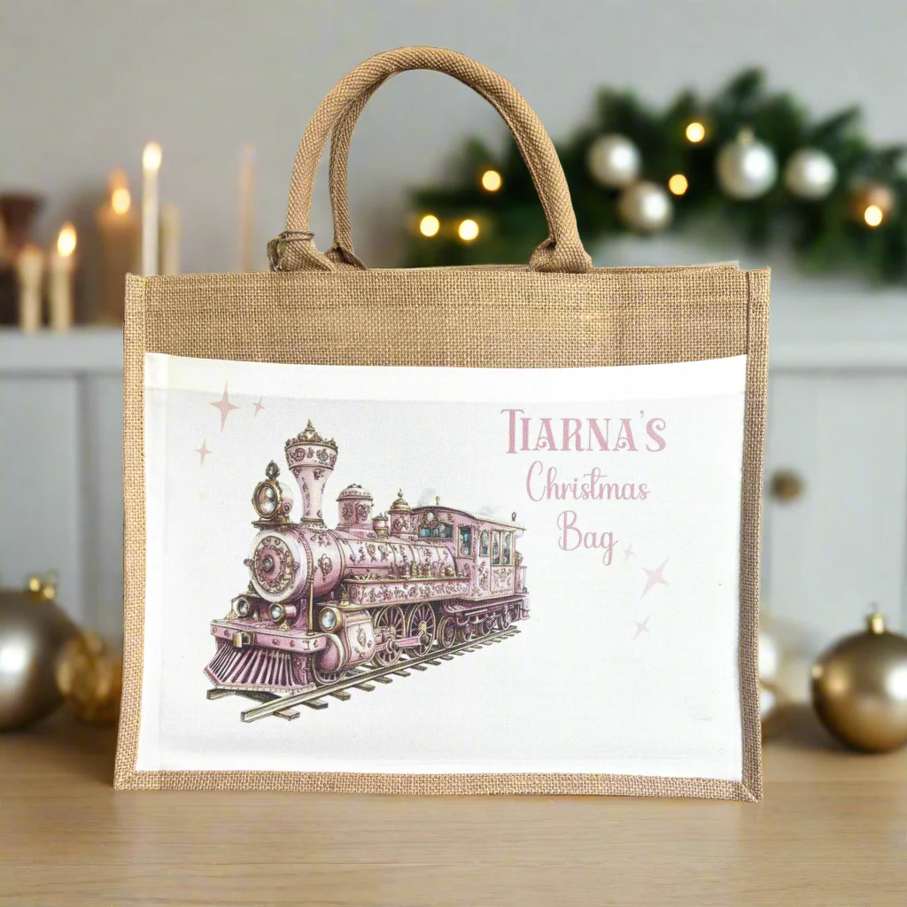 Christmas Eve Tote Bag - Pink and Gold Train - Image 2