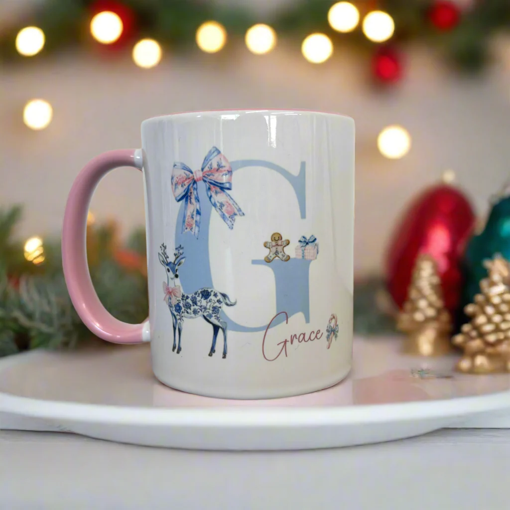 Preppy Christmas Pink Handle Mug - Image 2