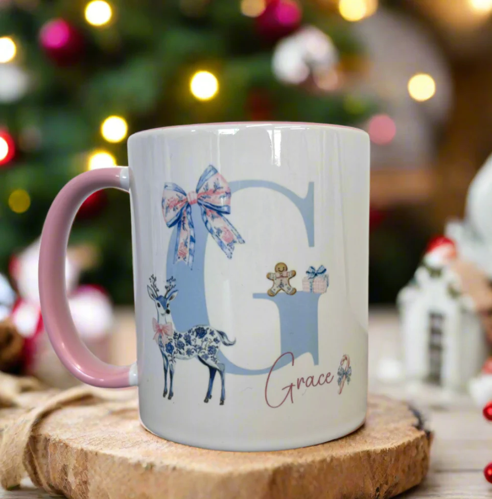 Preppy Christmas Pink Handle Mug - Image 3