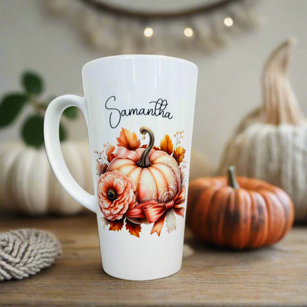 Pretty Pumpkin Bow 17oz Latte Mug
