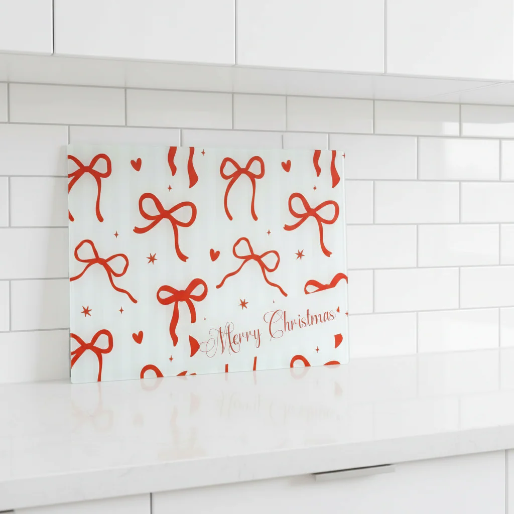 Red Bow and Hearts with Pink stripes Chopping Board/ Splashback A3 - Image 2