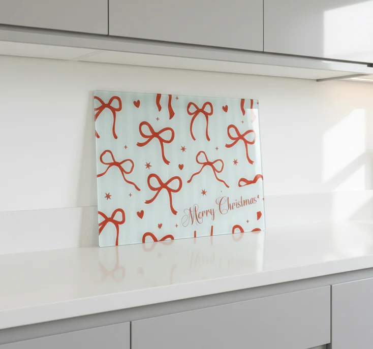 Red Bow and Hearts with Pink stripes Chopping Board/ Splashback A3 - Image 3