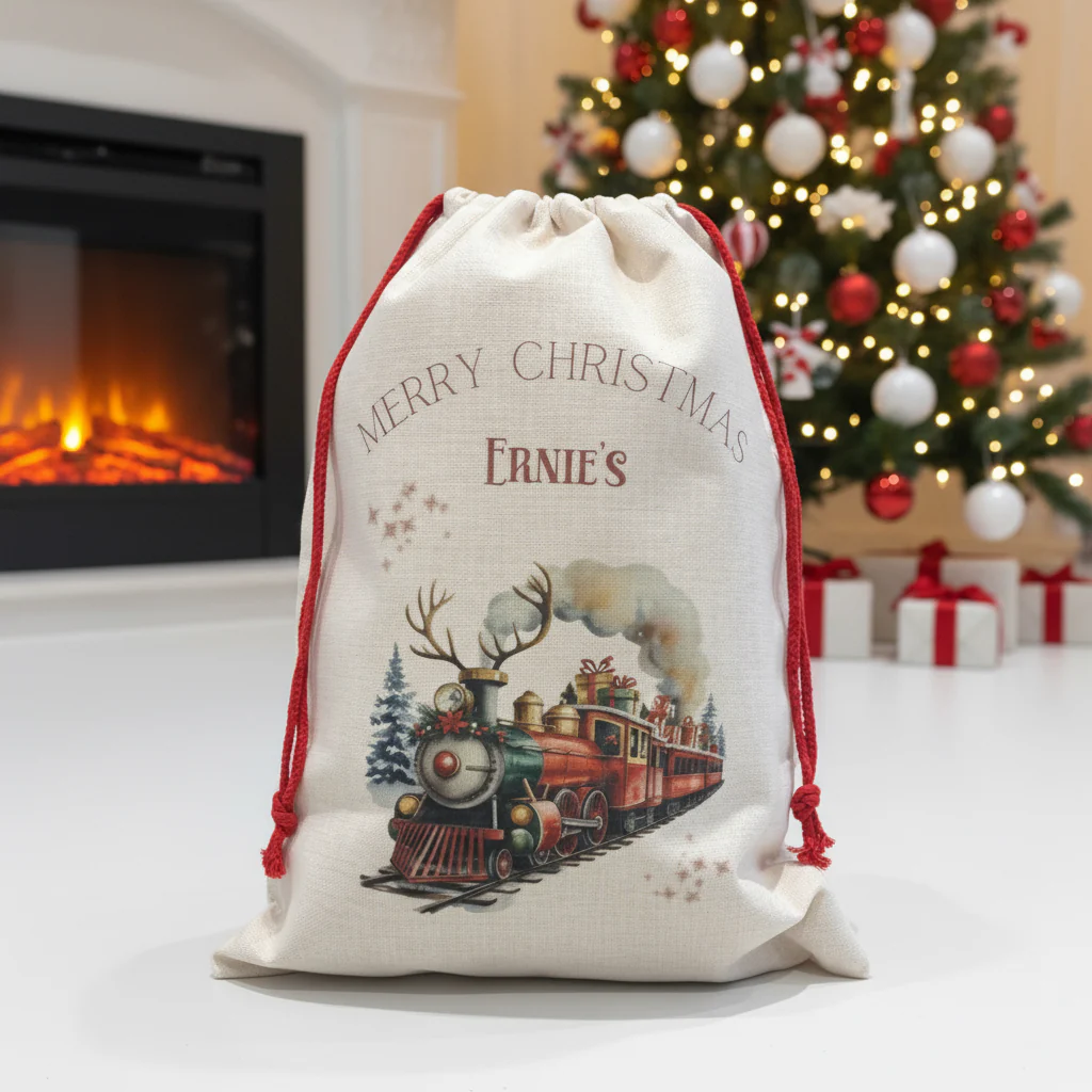 Red Snowman Train Santa Sack