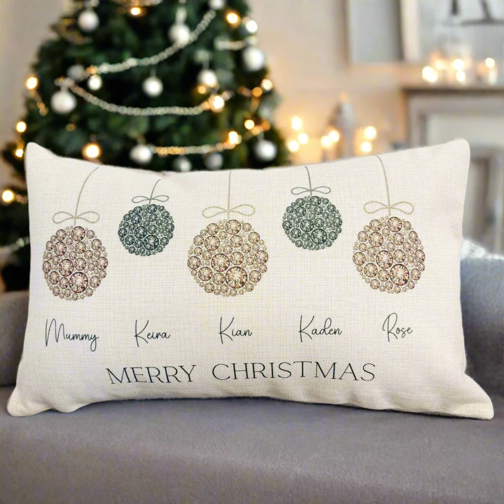 Rose Gold & Black Bauble family Christmas - Filled Cushion - Image 2