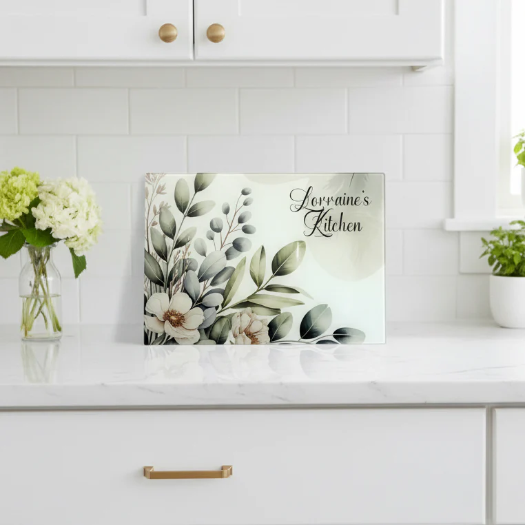 Sage Green Floral Chopping Board A3
