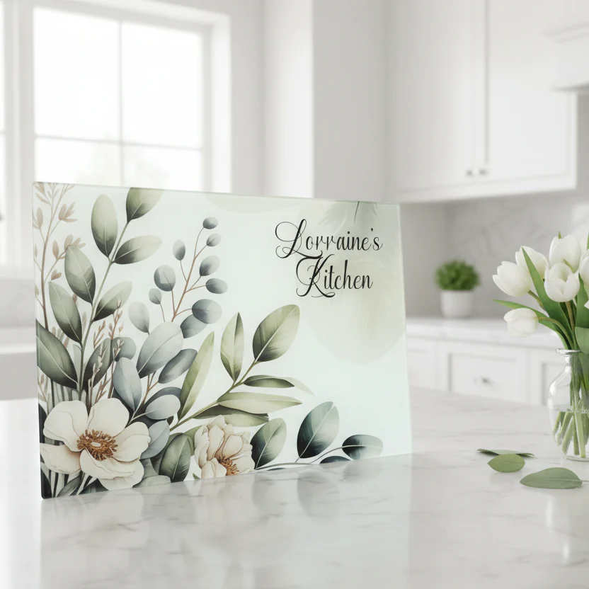 Sage Green Floral Chopping Board A3 - Image 2