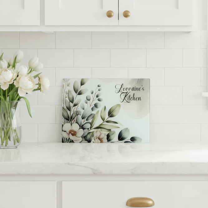 Sage Green Floral Chopping Board A3 - Image 3