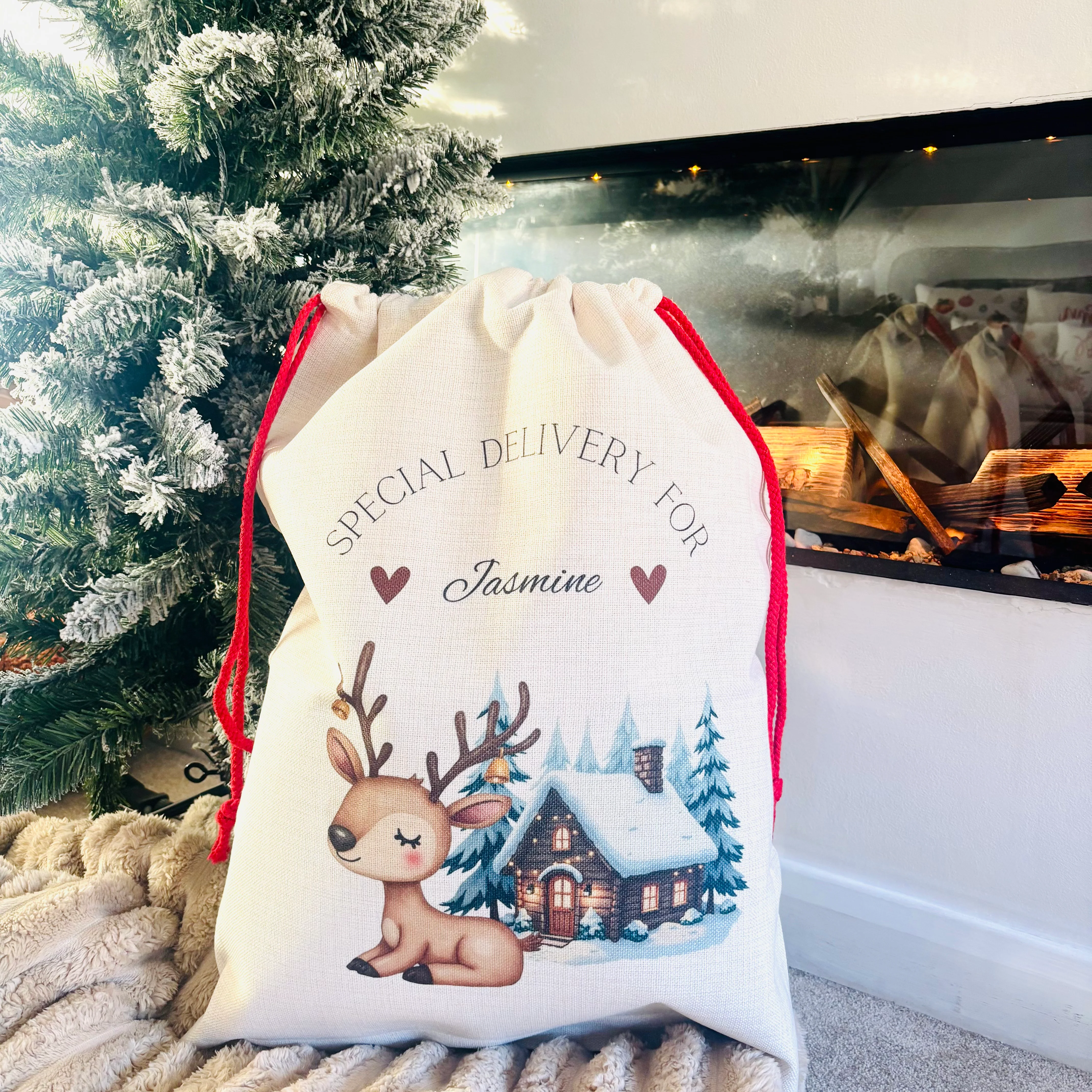 Reindeer with Christmas House Santa Sack - Image 2