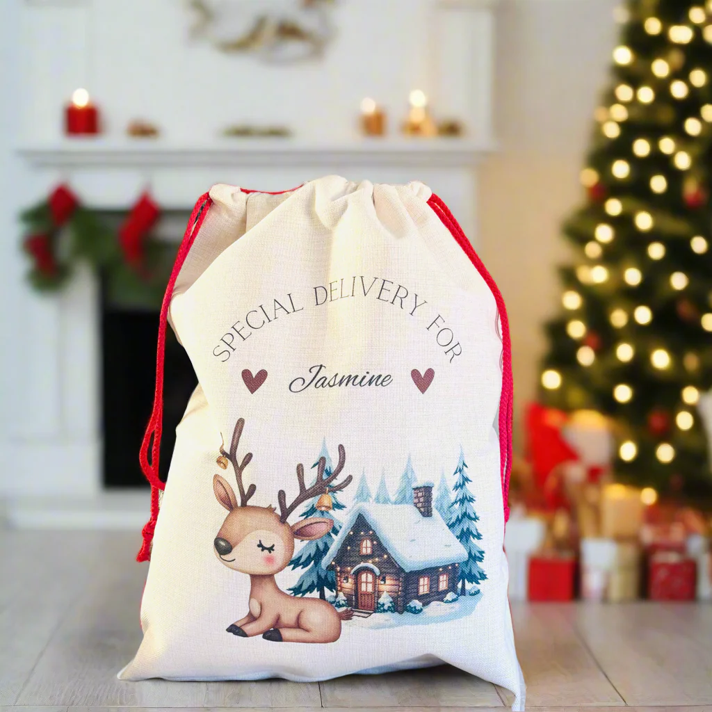 Reindeer with Christmas House Santa Sack - Image 3