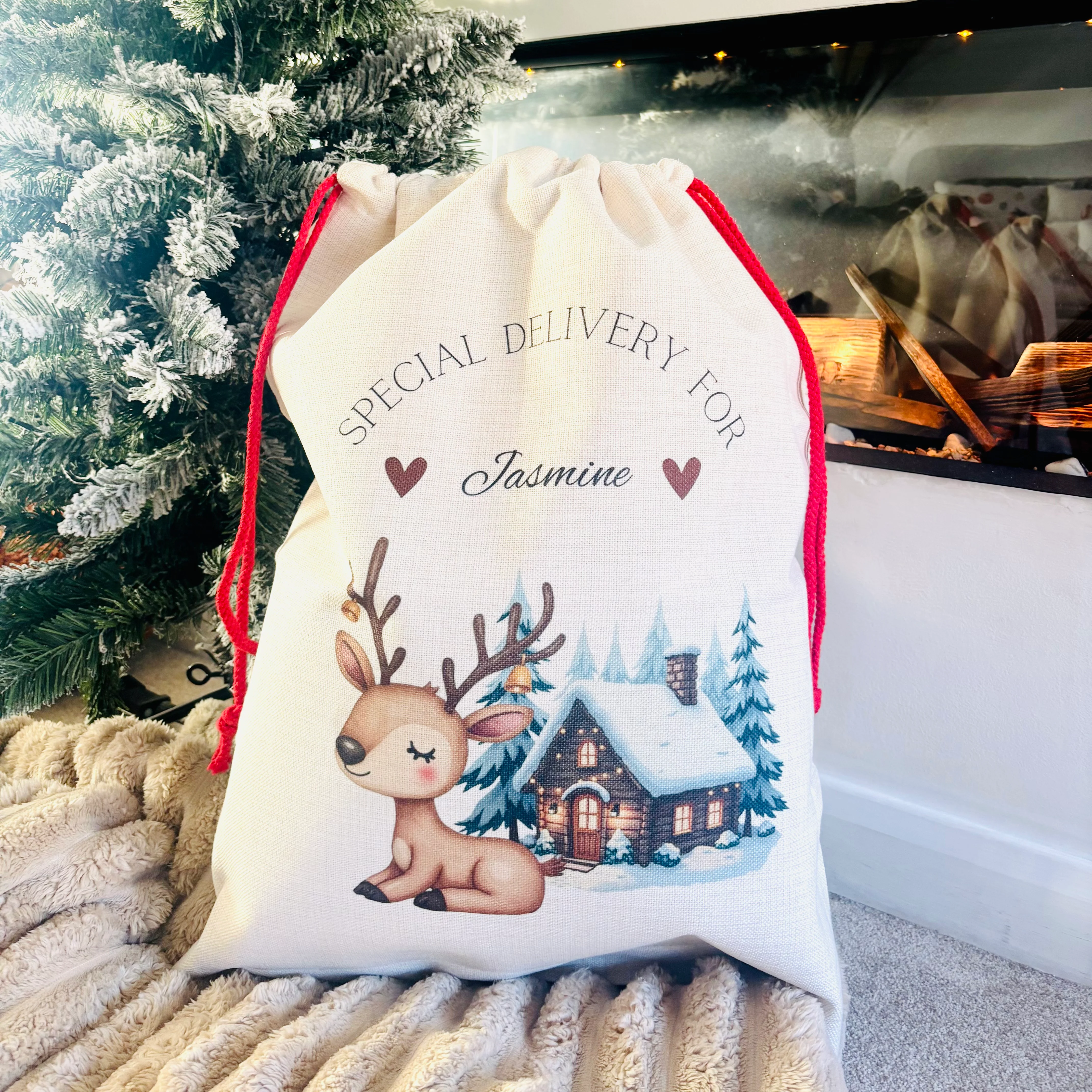 Reindeer with Christmas House Santa Sack - Image 4