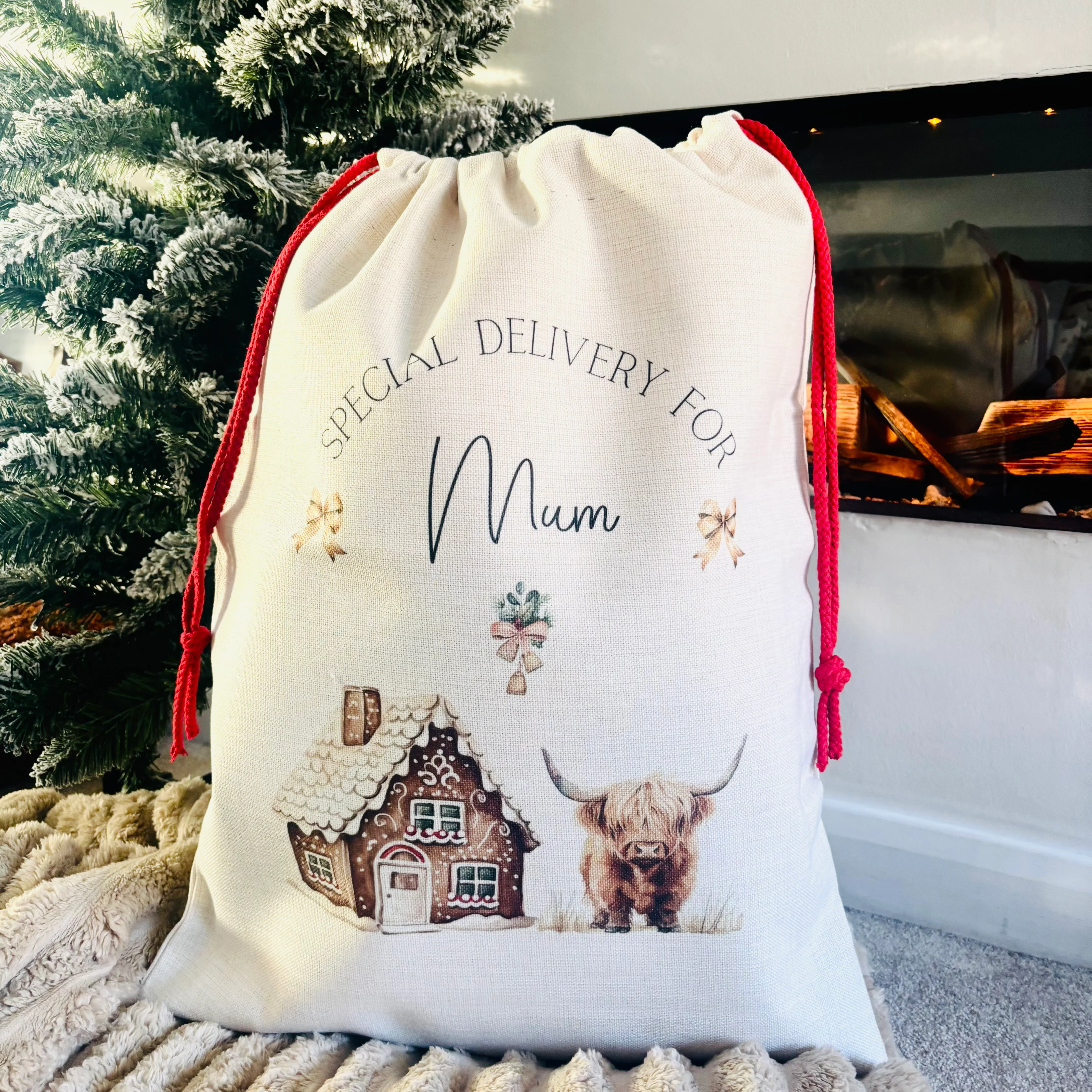 Highland Cow Christmas House Santa Sack - Image 3