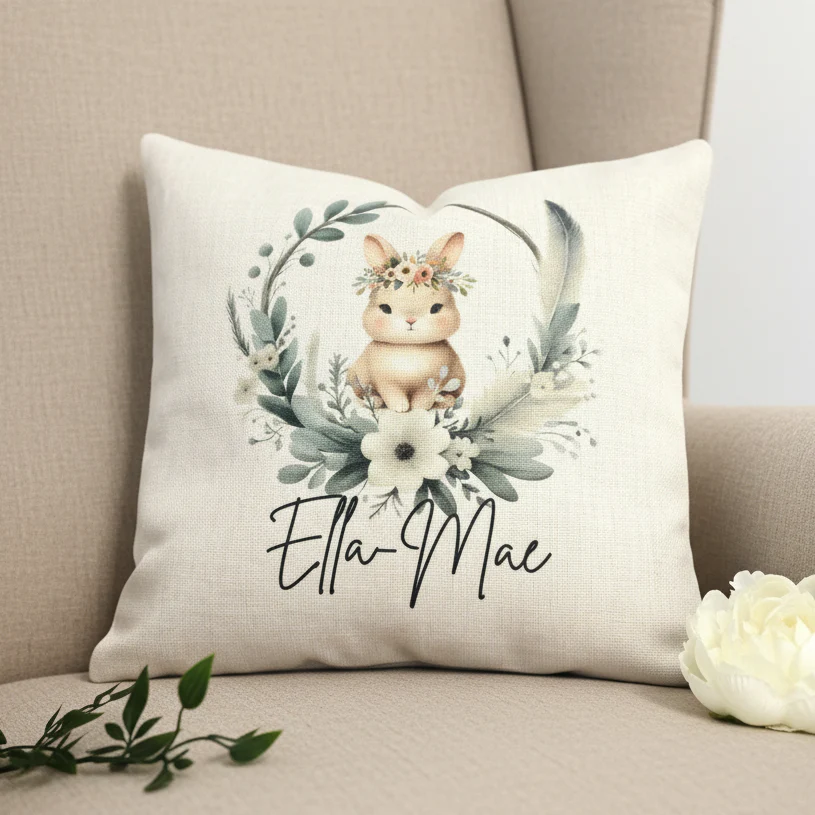 Spring Personalised Wreath With Rabbit Cushion 40cm - Image 2