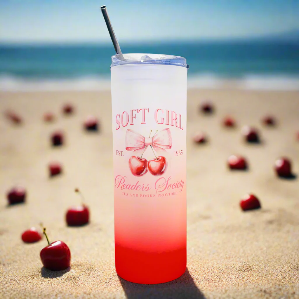 Soft Girl Cherry Red Tall Skinny Glass Tumbler 25oz - Image 2