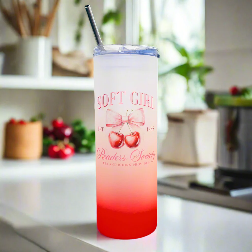 Soft Girl Cherry Red Tall Skinny Glass Tumbler 25oz - Image 3