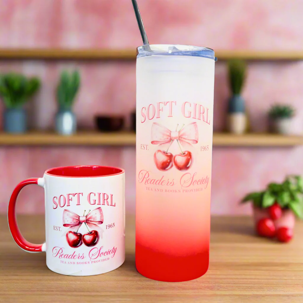 Soft Girl Cherry Red Tall Skinny Glass Tumbler 25oz - Image 4