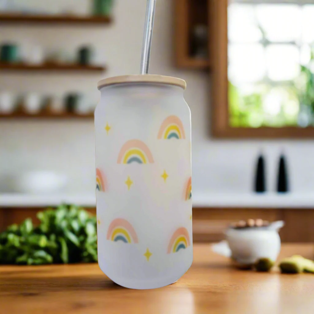Summer Vibes Frosted Glass Can 18oz Tumbler - Image 2
