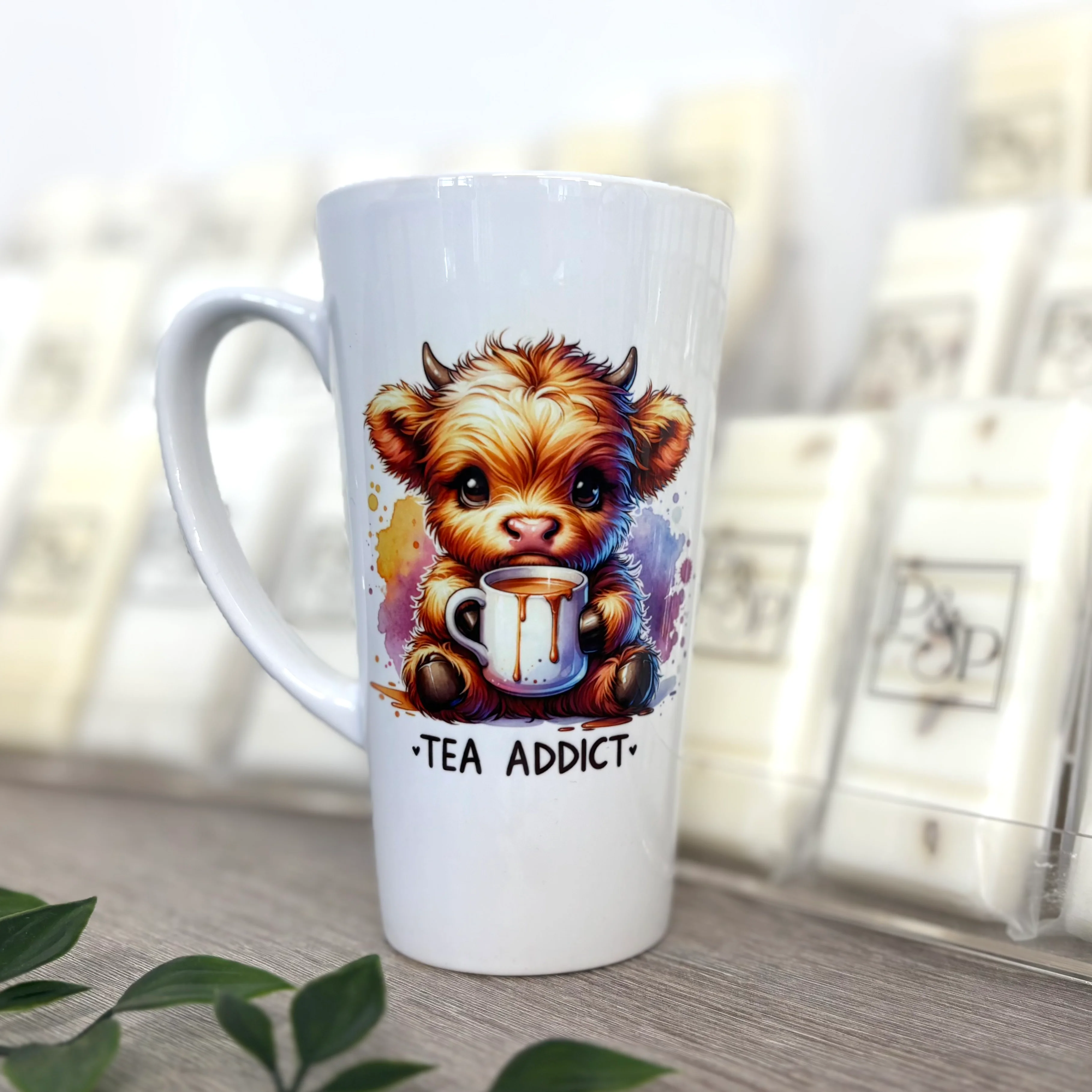 Tea Addict Highland Cow 17oz Latte Mug - Image 2