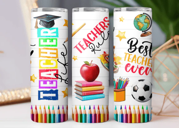Teacher Tumbler Bright Crayons Print - Image 3