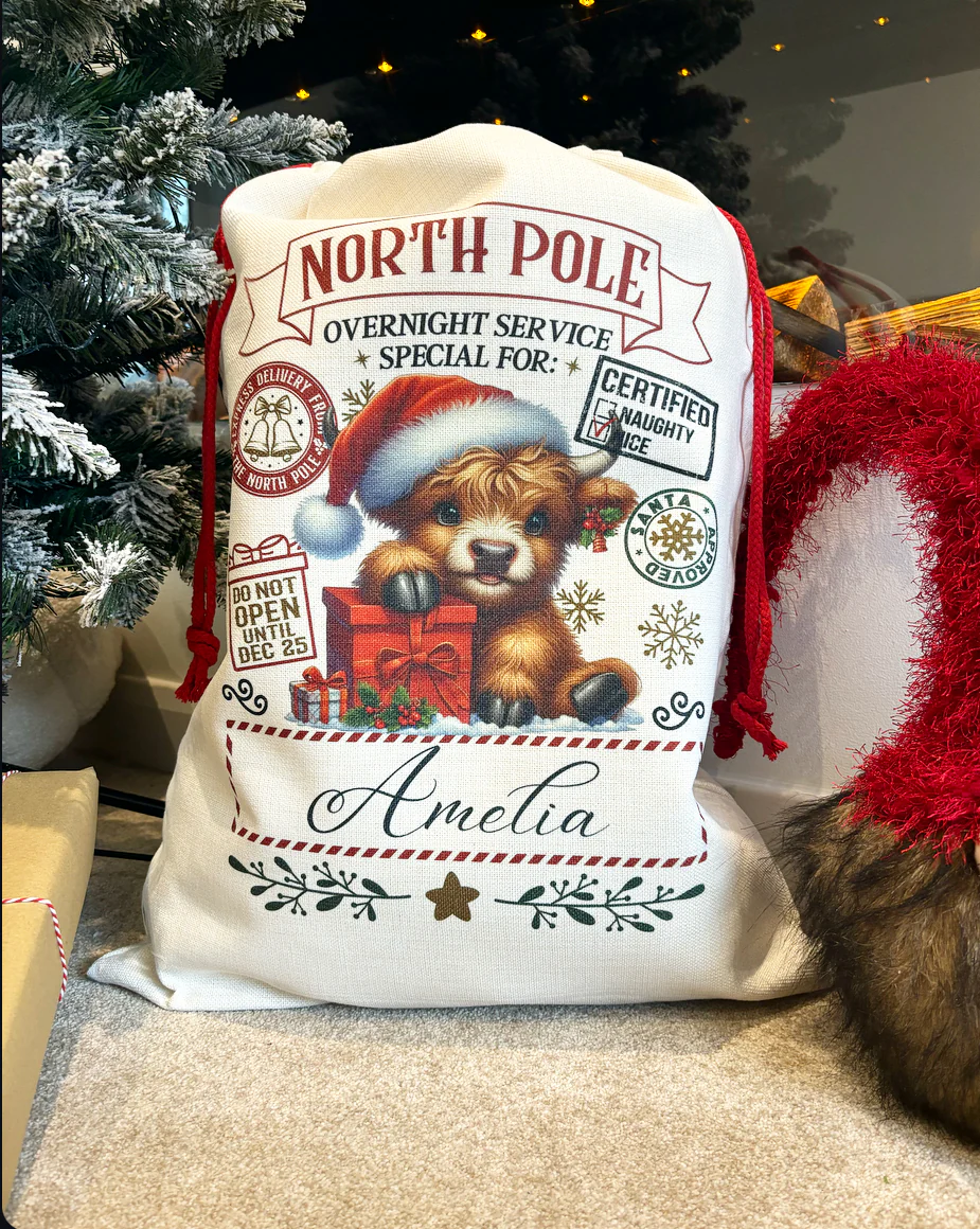 Highland Cow North Pole Santa Sack - Image 2