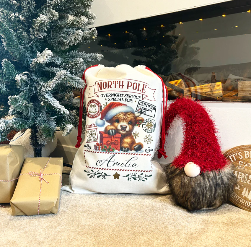 Highland Cow North Pole Santa Sack - Image 3
