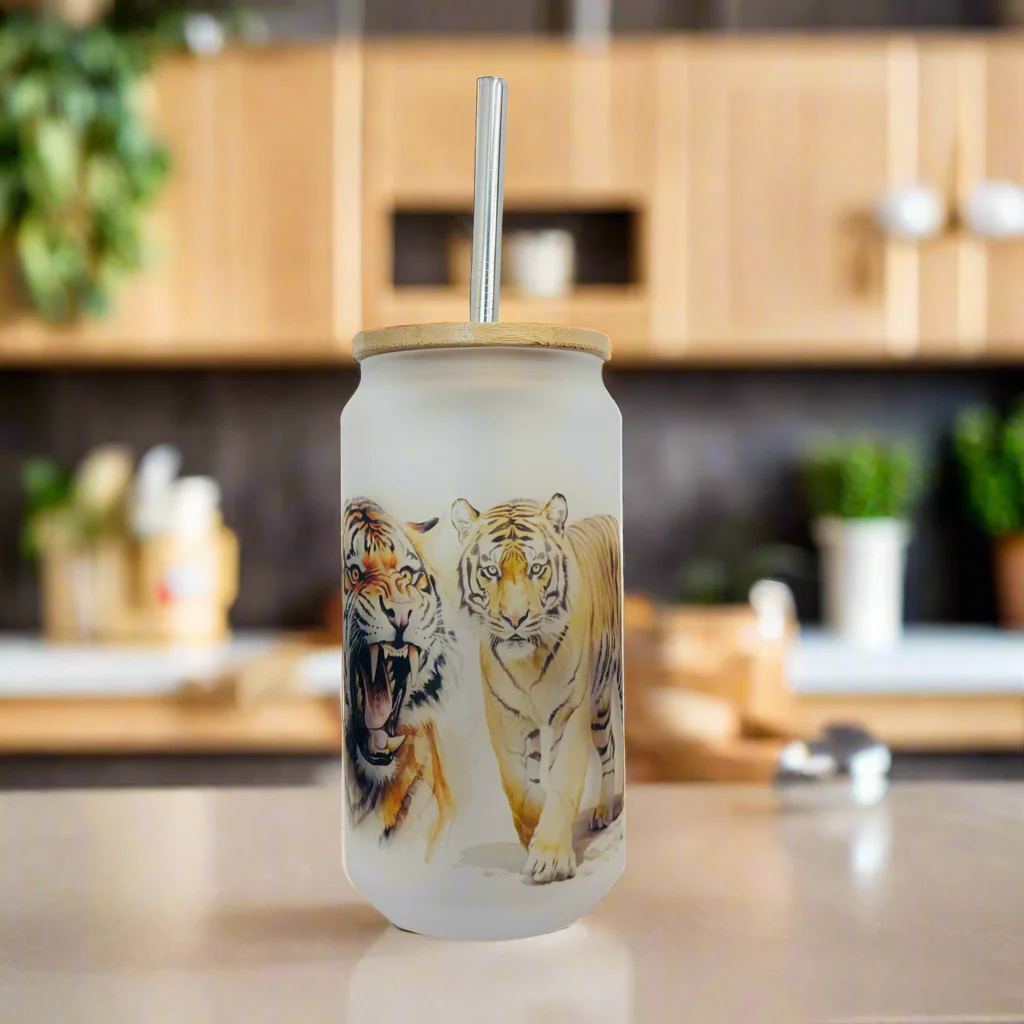 Tiger Frosted Glass Can 18oz Tumbler - Image 2