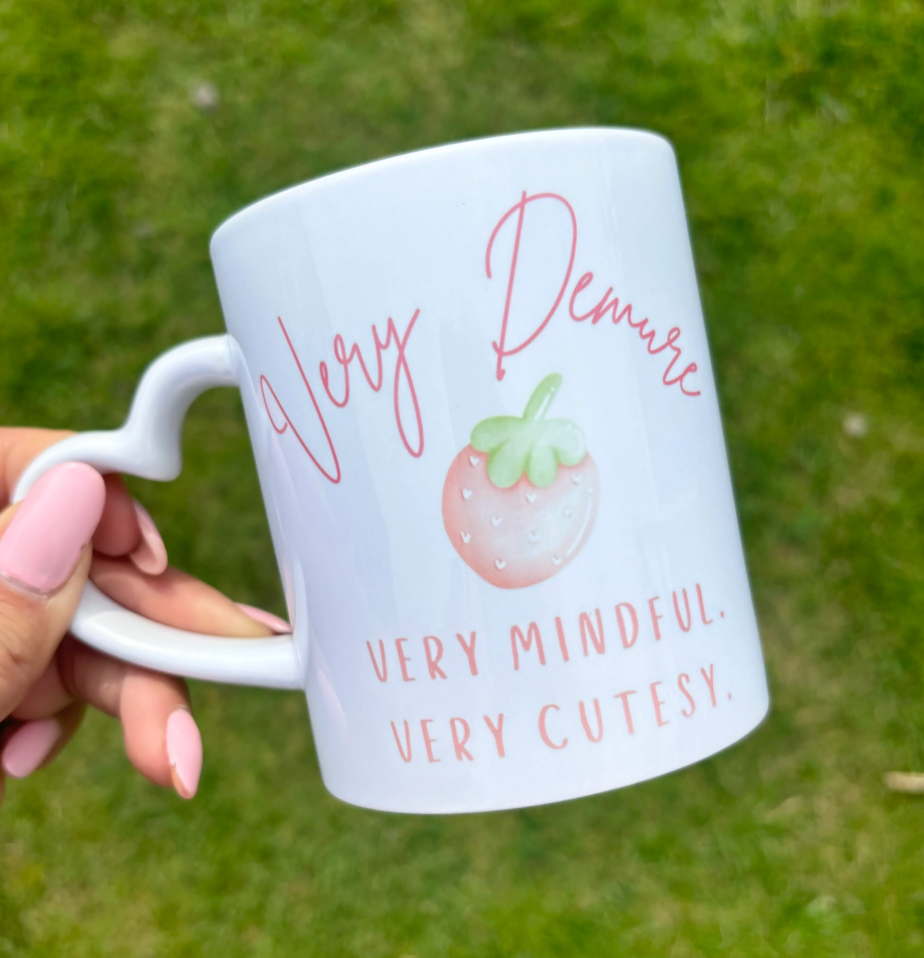 Very Demure Stawberry Love heart handle Mug - Image 2