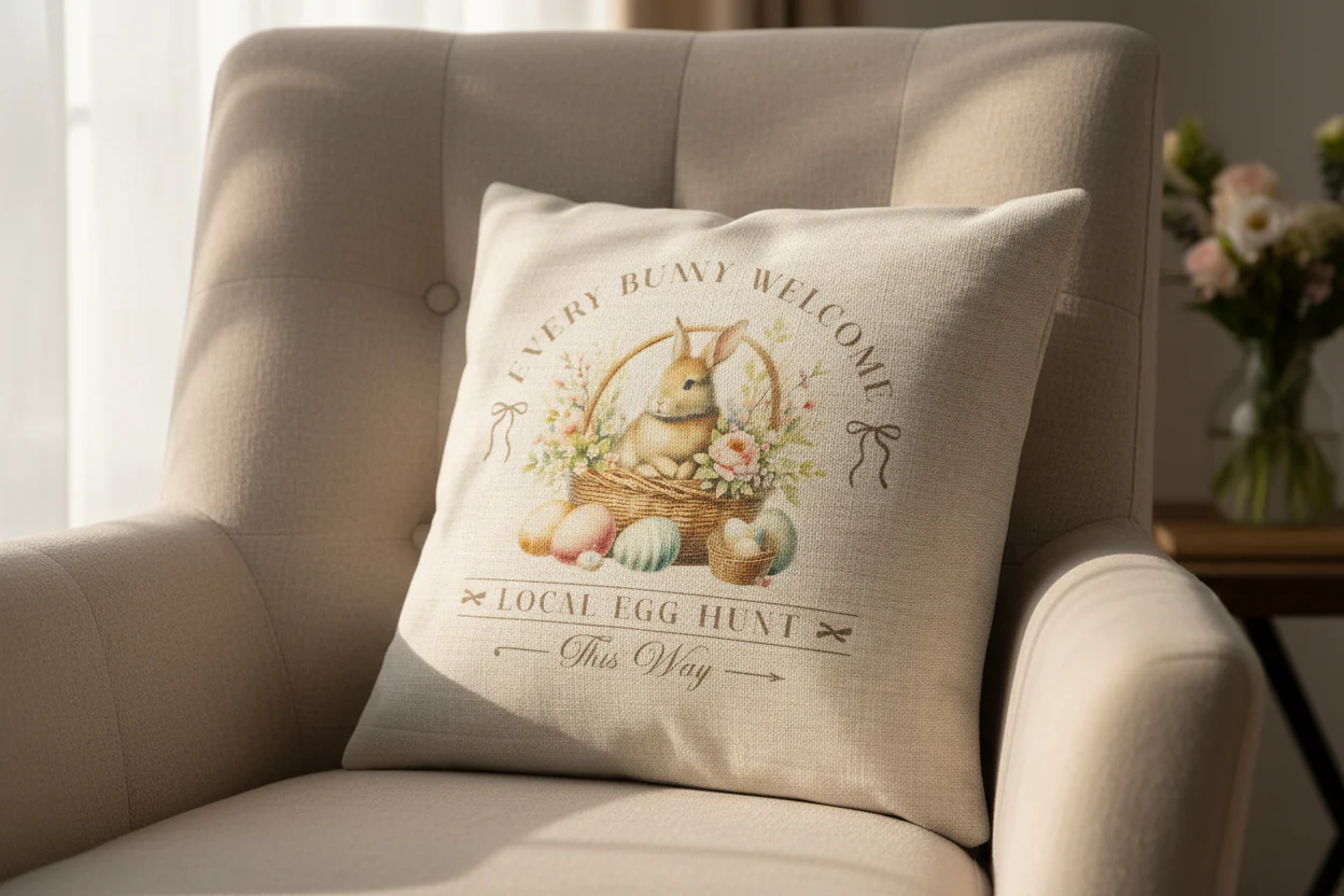 Vintage Spring Bunny Design Cushion - Image 2
