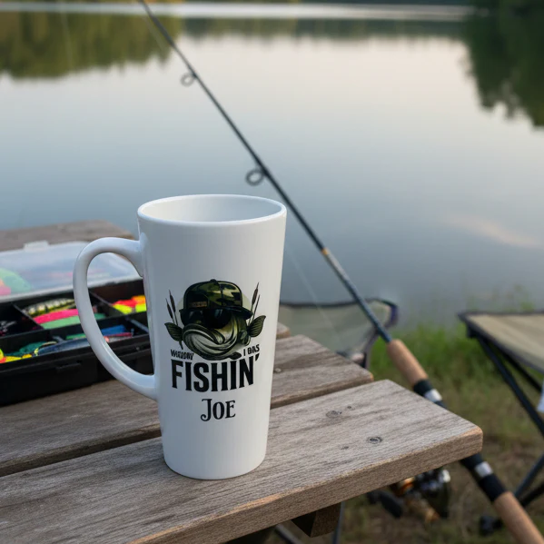 Wishing I was fishing Latte Ceramic Mug 17oz inc Box