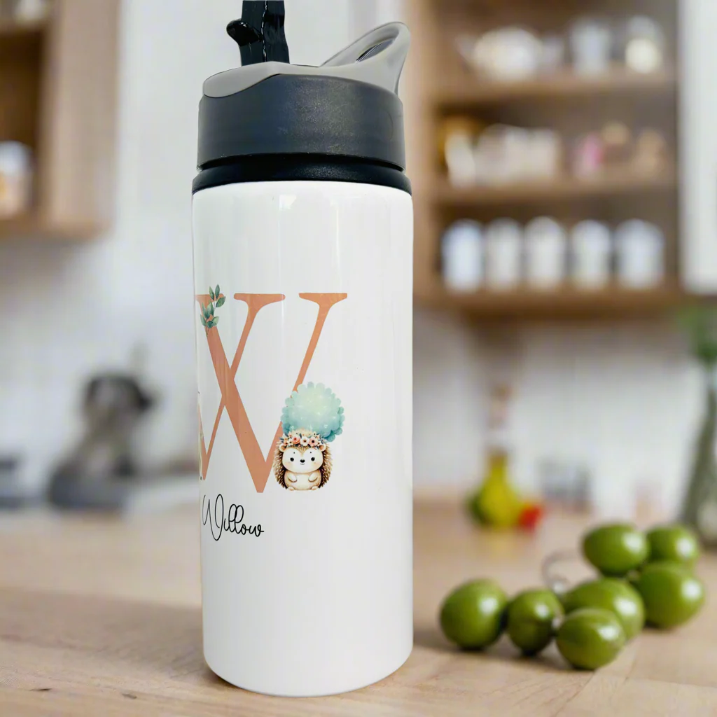 Woodland reindeer and hedgehog  Initial Sports Bottle - Image 2